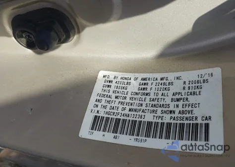 2017 Honda Accord Lx из США, поврежденный, VIN 1HGCR2F34HA132363